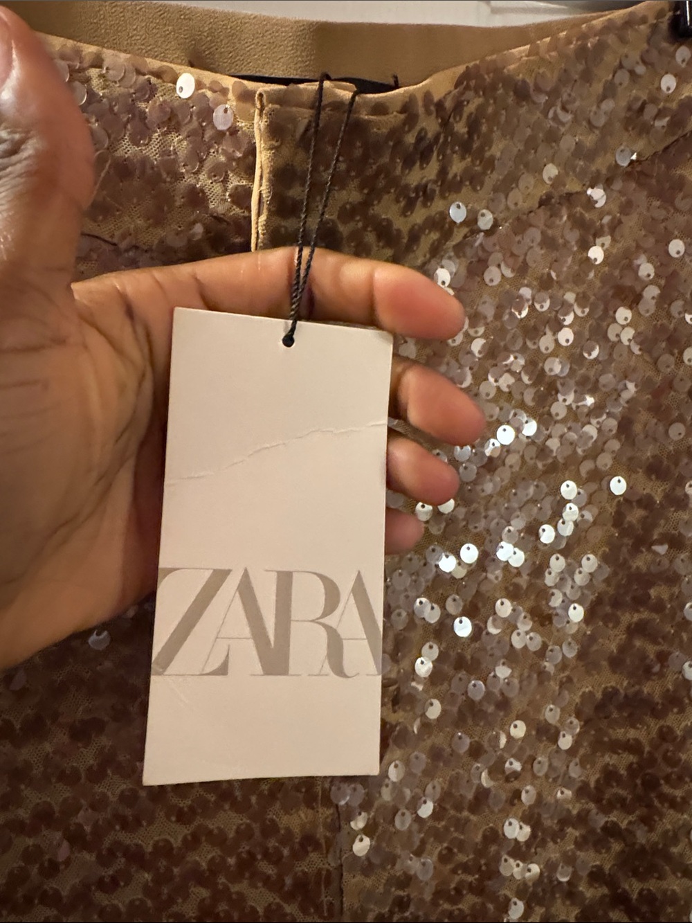 Zara Brown Sequin Wide-Leg Pants - Picture 3 of 4